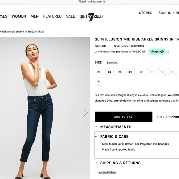 7 for all Mankind Slim Illusion Mid Rise Ankle Skinny in Tried & True Dark Wash - Picture 10 of 11